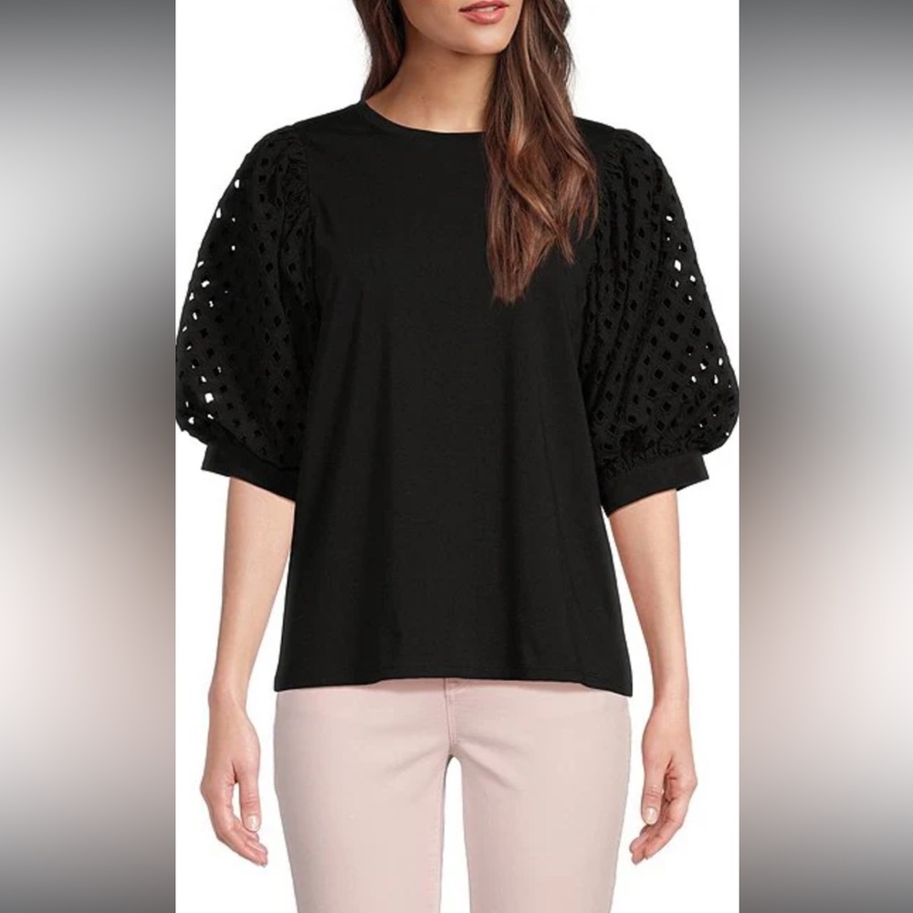 Gibson Latimer Black Puff Sleeve Blouse